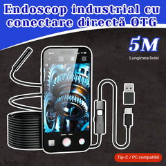 Cameră Endoscopară Industrială HD E300 (Type-C/USB):Detector pentru Țevi și Reparații Auto, Rezoluție Înaltă, Impermeabilă IP67, Foto-Video, cu 5 Accesorii Cadou