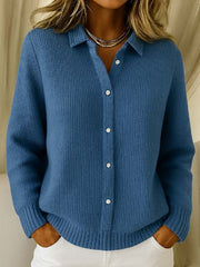 [S-5XL]Női gombos kötött kardigán hajtókás gallérral – egyszínű, őszi-téli viseletre