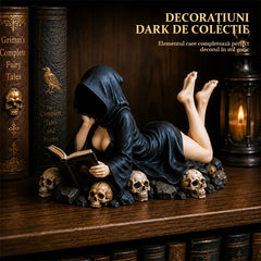 【Nou 2026】Statuetă Gotică „Cititoarea cu Glugă”, Ornament Misterios și Senzual pentru Dormitor sau Birou, Cadou Decorativ Dark Academic! 🖤📖