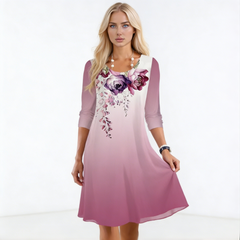 👗 Középhosszú női ruha kerek nyakkal és 3D virágmintával – kényelmes és elegáns viselet