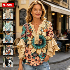 🌺Bluză Elegantă cu Imprimeu Floral și Volane – Un Look Rafinat și Feminin în Orice Moment