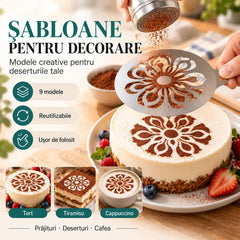☕ Set 9 Şabloane din Inox pentru Decorare Cafea și Deserturi – Transformați cappuccino-ul și prăjiturile în opere de artă! 🍰✨