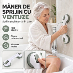 🚿 Mâner de Sprijin cu Ventuze pentru Baie · Fără Găurire · Fixare Rapidă și Sigură · Ideal pentru Seniori, Femei Însărcinate și Copii!