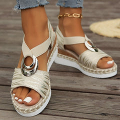 🔥👡【36-43】Sandale de vară noi la modă cu toc plat, mărime mare, cu talpă groasă