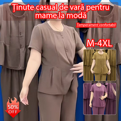 👚👖【Creat Special pentru Femeile Plus Size】Set Casual din Șifon cu Efect de Subțiere