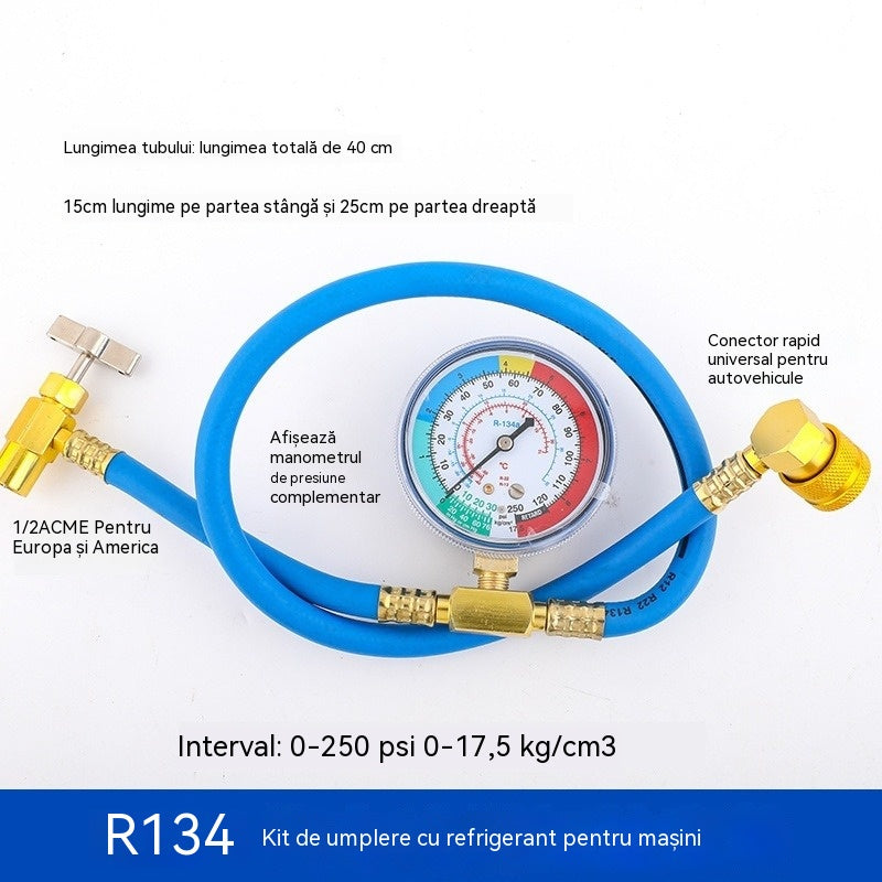 🔧❄️ Furtun pentru încărcarea agentului frigorific de aer condiționat, cu manometru – anti-scurgere, ușor de citit, potrivit pentru mașini, camioane sau aparate de aer condiționat casnice – încărcare DIY sigură 🚗