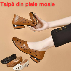 【35-40】 2026 Sandale de damă noi, cu vârf rotund, din piele naturală, cu toc mic