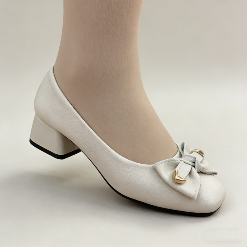 2026 tavaszi új női bőr cipő – puha báránybőr, masnis, vastag sarkú, kényelmes viselet