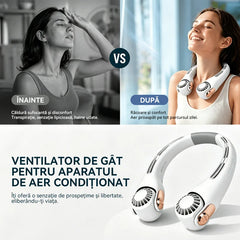 Ventilator Portabil pentru Gât, Design Ergonomic Fără Mâini, Flux de Aer 360°, Autonomie 12H, Ultra Silențios, 3 Viteze, Încărcare Rapidă USB-C