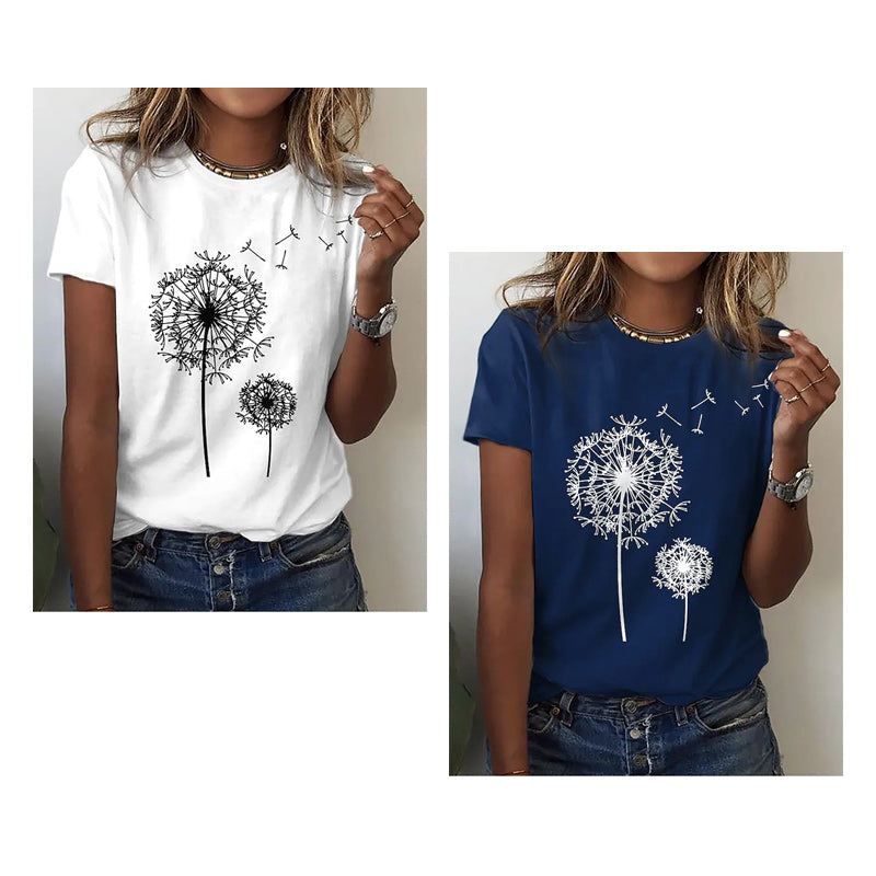 【XS-6XL】🔥Cumpără unul, primești unul gratis, Tricou cu mânecă scurtă pentru femei cu imprimeu de păpădie, nou, 2026