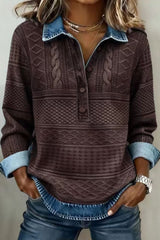 🎁Női európai–amerikai stílusú kötött ing farmer betéttel – hosszú ujjú, őszi-téli viseletre