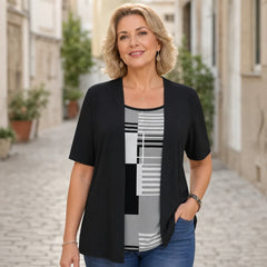 🛍️ Iluzie 2-în-1! Tricou Plus Size cu Design Stratificat și Imprimeu Geometric | XL-5XL