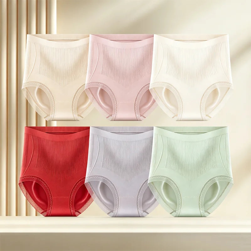 【6 buc】Set 6 Perechi Chiloți Modelatori de Damă Mărimi Mari, Talie Înaltă pentru Controlul Abdomenului, Fără Cusături, Clin din Mătase naturală, Elasticitate Ridicată, Respirabili, Textură Striată