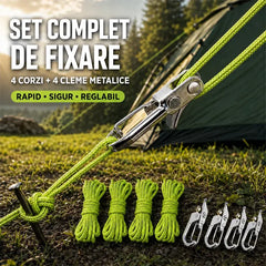 ⛺ Fixare rapidă și sigură! Set de 8 piese - Întinzător de frânghie din metal de înaltă rezistență (4 întinzătoare cu scripete + 4 frânghii rezistente )! ✨