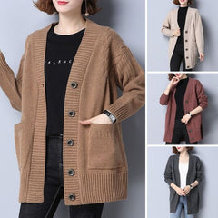 【Egy méret】Őszi-téli kardigán, egyszínű, nagy méretű, bő kötésű pulóver