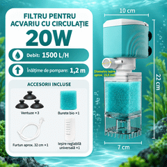 🐟 Filtru Intern Multifuncțional pentru Acvariu (5 în 1) – Apă Cristalina, Oxigenare Eficientă, Aspirație Reziduuri și Funcționare Silențioasă (25 dB)!