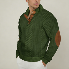 Férfi jacquard mintás kötött pulóver – állógalléros, hosszú ujjú, kényelmes és sportos