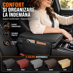 🚗 Suport Ergonomic Universal pentru Cotieră Auto · Cu Buzunare De Stocare · Piele Ecologică · Montare Rapidă!