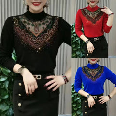 Női bélelt, karcsúsított alapfelső – meleg, elegáns csipkés részletekkel