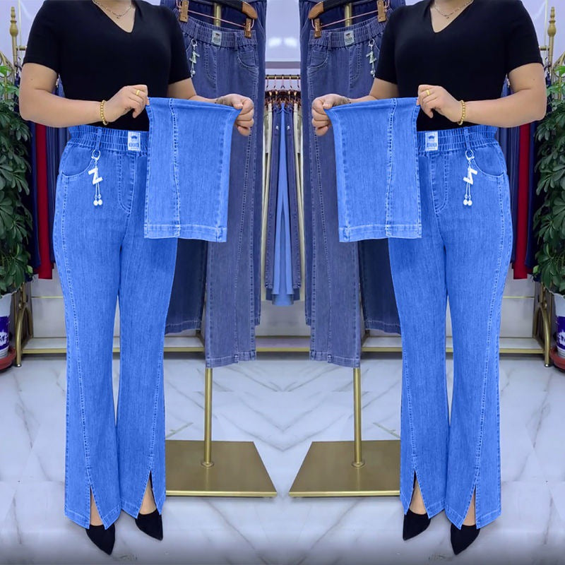 Női magas derekú farmernadrág vastag, rugalmas farmeranyagból – Karcsúsító fazon (S–4XL)