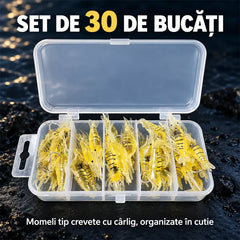 🎣 Momeală Realistă, Gata de Pescuit! Set de 30 Creveți Artificiali cu Cârlig Integrat! Aspect Super-Realist · Material Flexibil PVC · Momeală Ideală pentru Orice Apă!