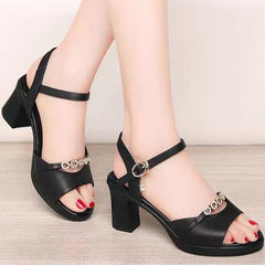 【35-40】Le iubești de la prima purtare｜Sandale din piele naturală cu toc gros și strasuri – confortabile și elegante