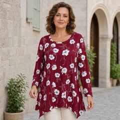 🛍️ Eleganță Fluidă! Bluză Plus Size cu Imprimeu Floral, Decolteu Rotund și Tiv Asimetric | XL-5XL