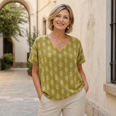 🛍️ Design Geometric Unic! Bluză Lejeră cu Imprimeu Digital 3D și Decolteu în V | S-3XL