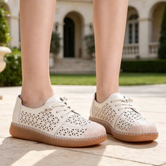 Pantofi Casual de Vară Dama din Piele Ecologică cu Model Golit, Mocasini Confortabili cu Talpă Moale, Pantofi Slip-On cu Șiret Elastic