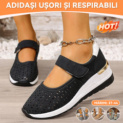 Pantofi casual cu talpă ortopedică tip wedge, perforați, cu închidere velcro