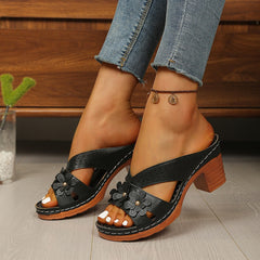 【36-43】👡Sandale de plajă cu toc înalt și imprimeu floral, mărime plus, noi