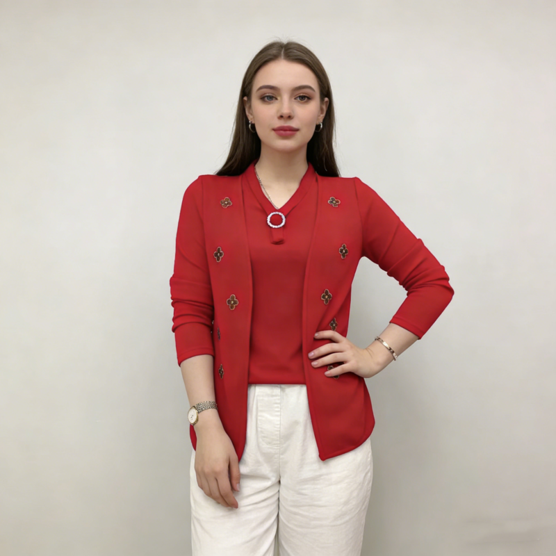 Elegáns női blúz „ál-kétrészes” dizájnnal – puha anyag, kellemesen meleg