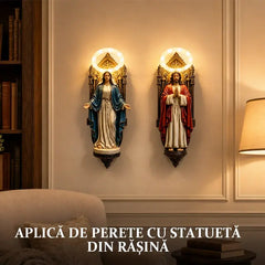 🛍️ Colecția de Colecție 2026: Aplice de Perete Statui Sfânta Maria și Isus cu Aură Luminoasă ✨ Sculptură din Rășină Finisată Manual, Dimensiuni 6.7×6.7×19.5 cm | Decor Sacru & Lumină de Veghe