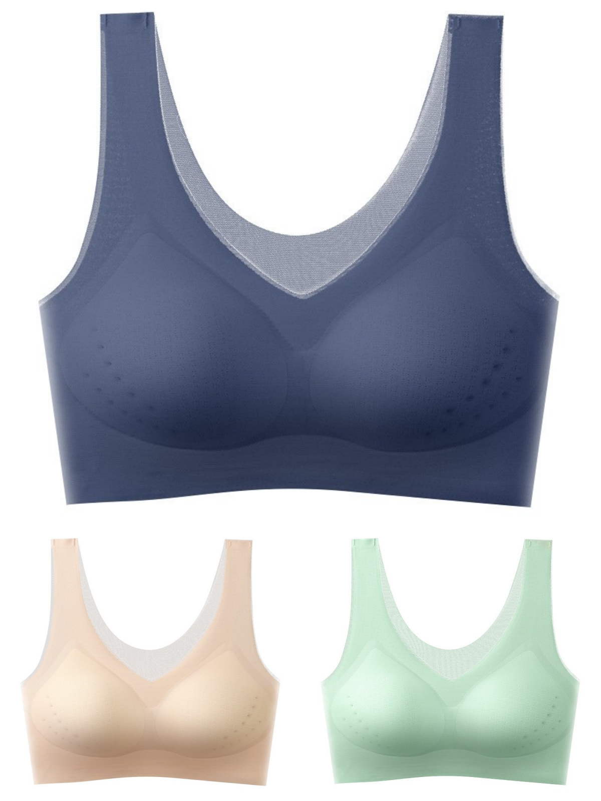 👙【Set de 3 bucăți】Sutien fără cusături din material tip mătase rece, respirabil și cu efect de susținere și modelare 【40–120 kg】