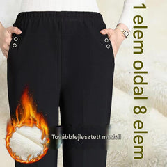 🔥Fekete pénteki különleges ajánlatok🏆🔥【45–90 KG】Őszi-téli női magas derekú egyenes nadrág – meleg plüss belsővel vagy belső nélkül választható