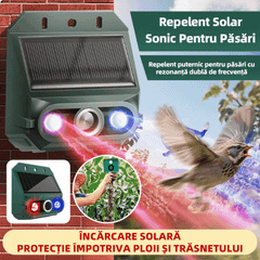 🔥Repelent solar cu ultrasunete pentru animale pentru exterior Repelent pentru păsări cu lumină infraroșu intermitent cu LED roșu și albastru