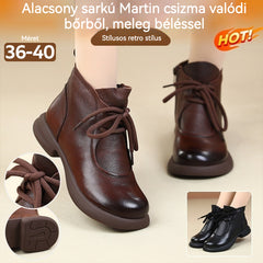 【50% OFF🔥7 napon belül kézbesítjük🔥】🔥Alacsony sarkú Martin csizma valódi bőrből, meleg béléssel