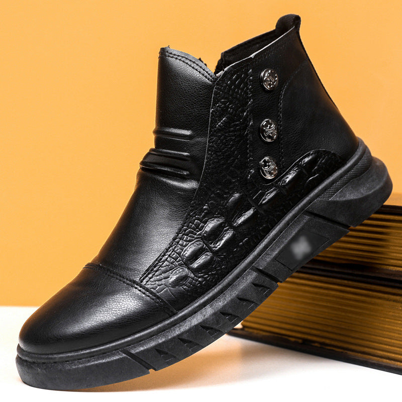 【39-44】⛄Férfi valódi bőr hótaposó, pamutbőr béléssel, meleg, csúszásmentes, vízálló, kényelmes és sokoldalú férfi pamutcsizma.