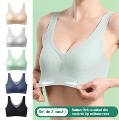 👙【Set de 3 bucăți】Sutien fără cusături din material tip mătase rece, respirabil și cu efect de susținere și modelare 【40–120 kg】