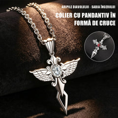 😈👼【Sabia Îngerului + Diavolului】Pandantiv cruce la modă pentru bărbați