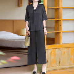👚👖【Set 2 piese: bluză + pantaloni】✨Set elegant premium din satin de mătase de dud, cu efect de subțiere și stil rafinat