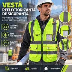 🦺 Vestă Reflectorizantă de Siguranță Multibuzunare – Vizibilitate Maximă 360° și Practicitate pentru Orice Mediu de Lucru!