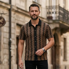 【S-2XL】Cămașă bărbătească cu model retro, tricotată, cu mânecă scurtă｜material moale și respirabil｜croială modernă și confortabilă｜stil casual, ușor de asortat｜3 culori｜mărimi S-2XL