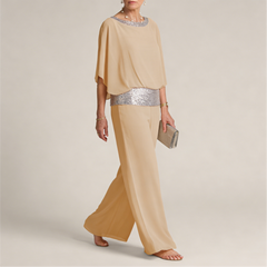 Kerek nyakú felső és bő szárú nadrág női szett – kényelmes és karcsúsító