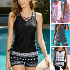 🏊‍♀️👙 【S-3XL】Set de costum de baie din două piese, cu imprimeu, tip camisol, pentru femei ✨