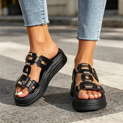 🖡 Papuci de Vară Platformă cu Detalii Metalice – Talpă Groasă Anatomică, Stil Casual-Chic, 2 Culori, Mărimi 35-42! ☀️✨