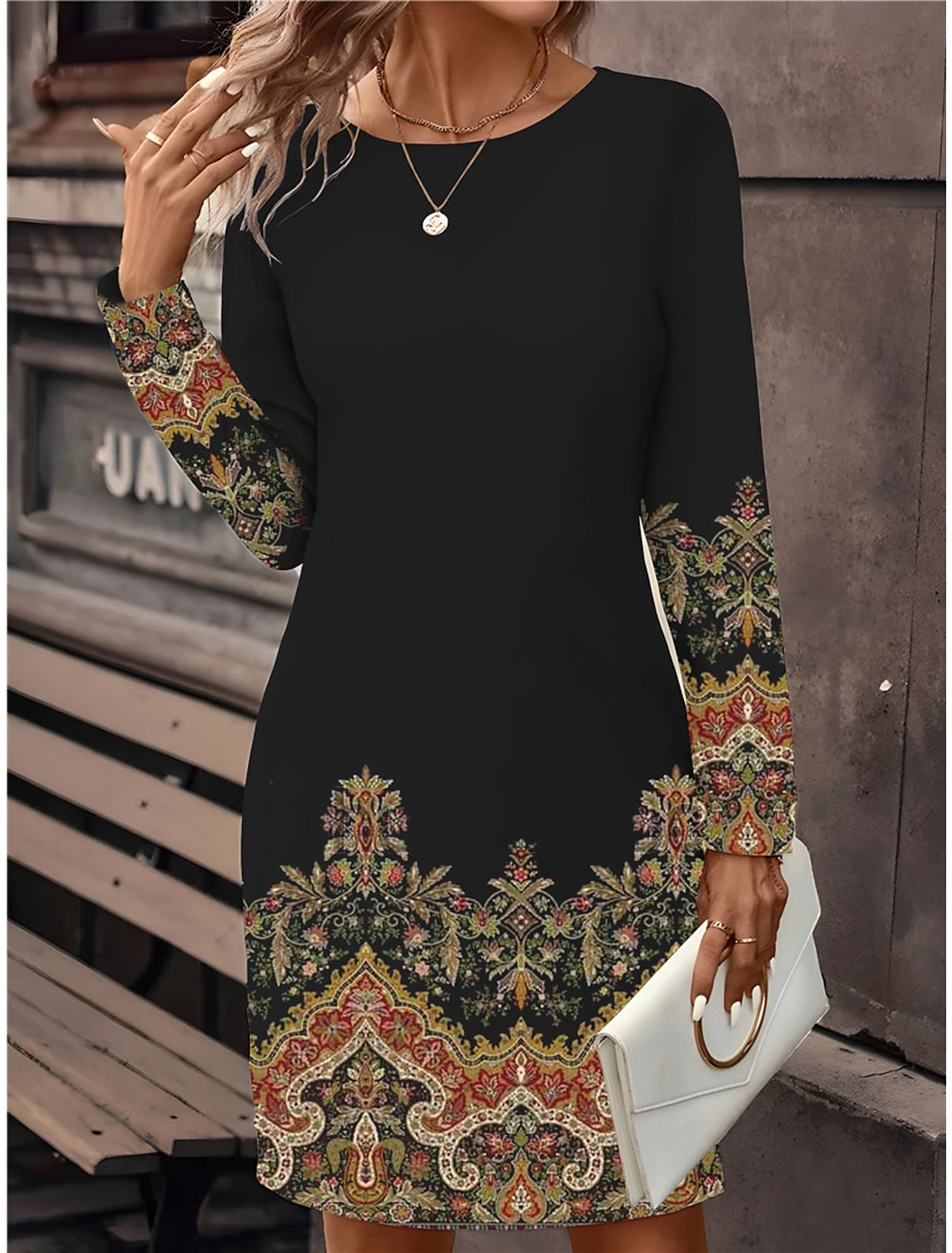 🔥🥰【S-5XL】2025 rochie noua imprimata cu gat rotund