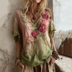 💕【S-6XL】💕 Elegáns ing mély V-nyakkal és virágmintával