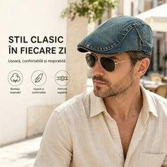 Șapcă Retro din Denim Spălat stil Beretă Britanică Unisex – Șapcă Clasică de Blugi cu Cataramă Reglabilă pentru Bărbați și Femei