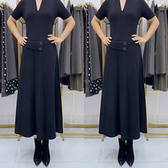 Elegáns, magas derekú gyapjú hatású midi szoknya – aszimmetrikus díszgombos kialakítással